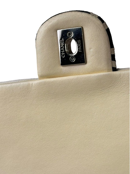 Chanel Black/White Leather Trim/Cloth Venise Biarritz Flap Bag 2019