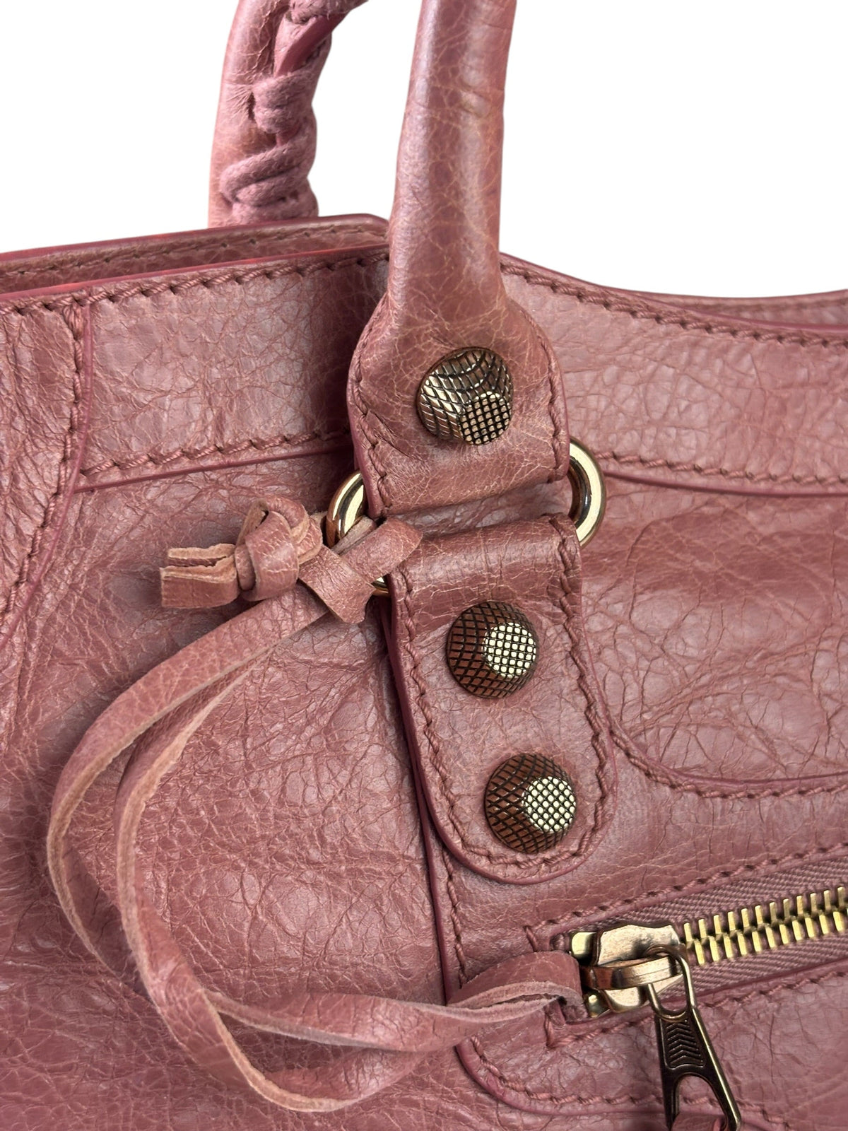 Balenciaga Muted Pink Leather Moto Classic City Bag