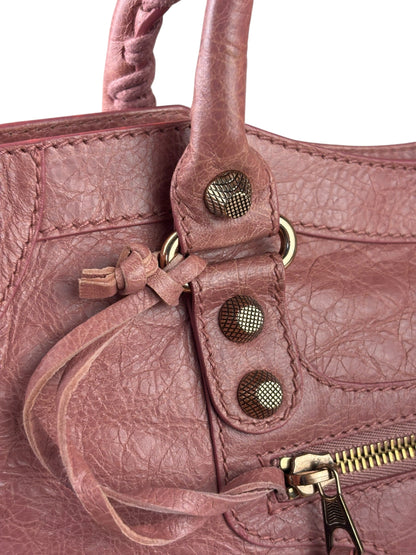 Balenciaga Muted Pink Leather Moto Classic City Bag