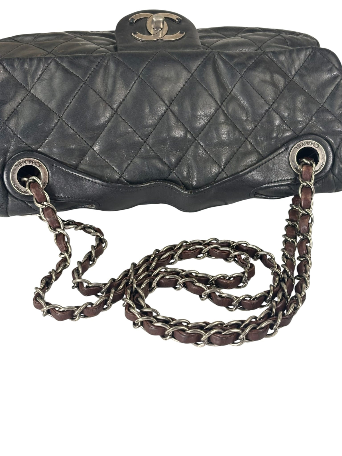 Chanel Black/Grey Quilted Calfskin Matelassè Iridescent Flap Bag 2009