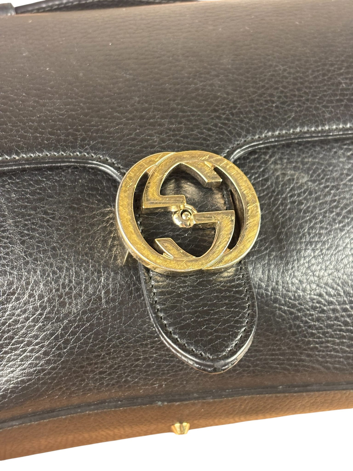 Gucci Black Calfskin Small Dollar Interlocking G Two-Way Bag