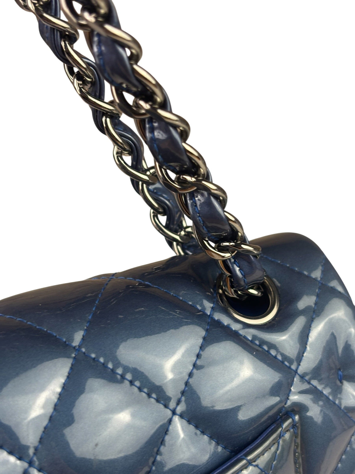 Chanel Perl Glossy Blue Quilted Patent Leather Double Flap Bag 2012