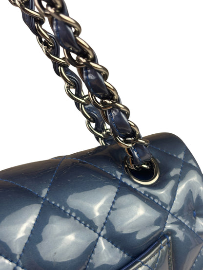 Chanel Perl Glossy Blue Quilted Patent Leather Double Flap Bag 2012