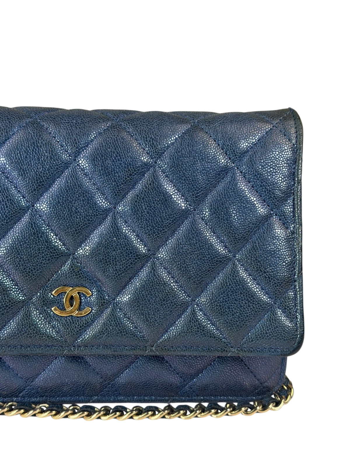 Chanel Peal Blue Caviar Quilted Leather Iridescent Wallet On Chain 2019