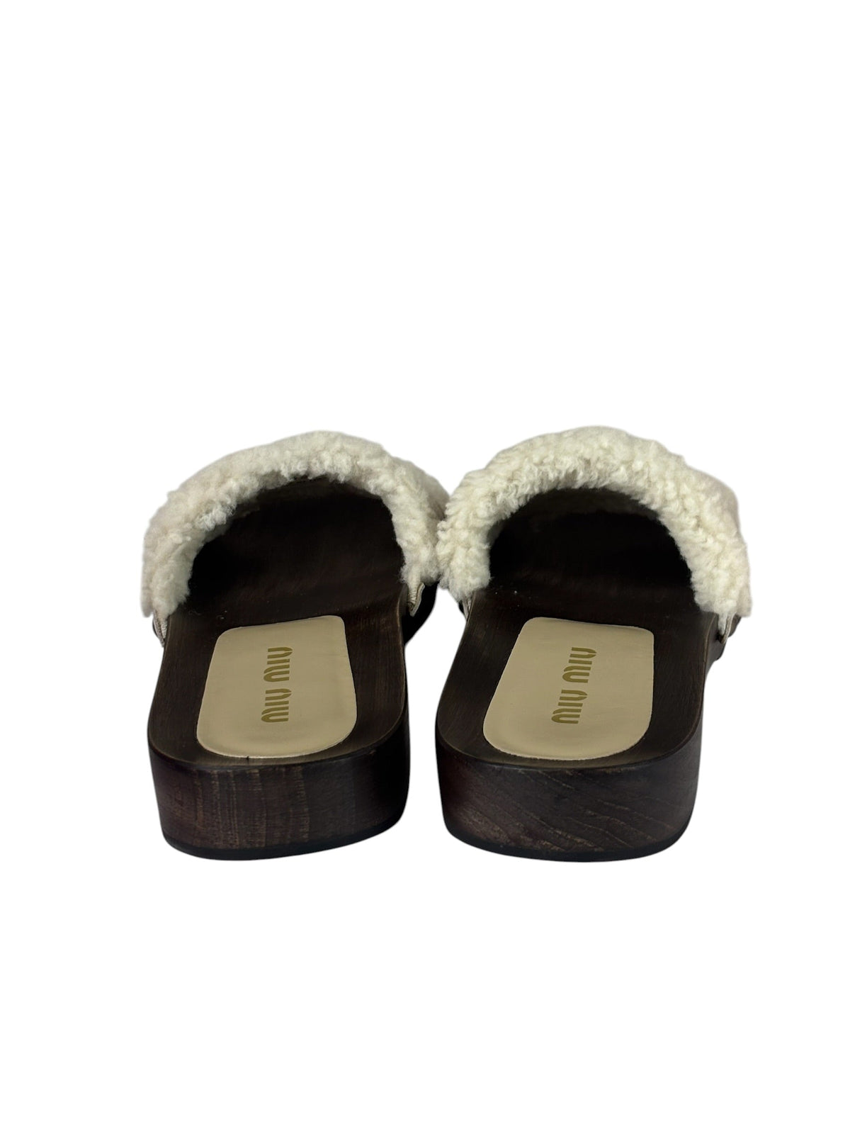 Miu Miu Suede Lining Dyed Sheep Fur Wooden Sandals