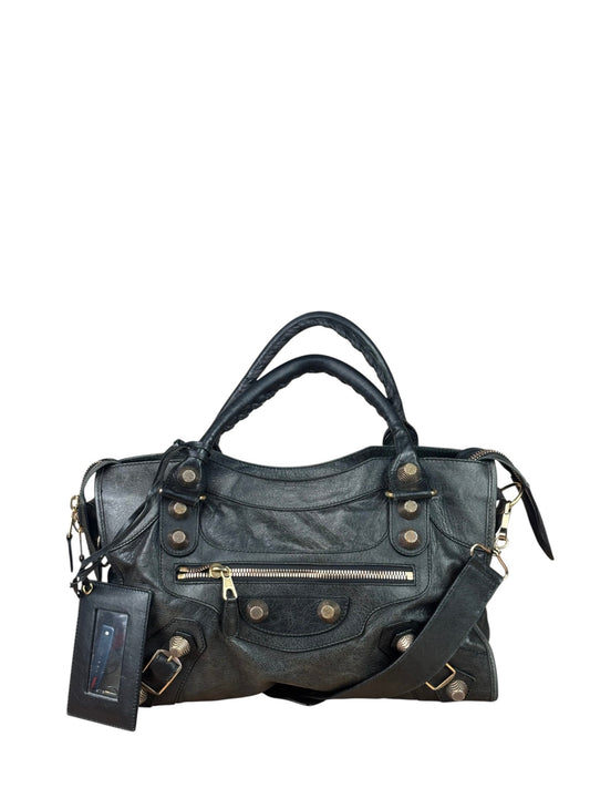 Balenciaga Black Lambskin Moto Work Two-Way Bag