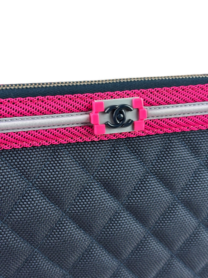 Chanel Navy Quilted Fluo Boy Medium O-Case Clutch