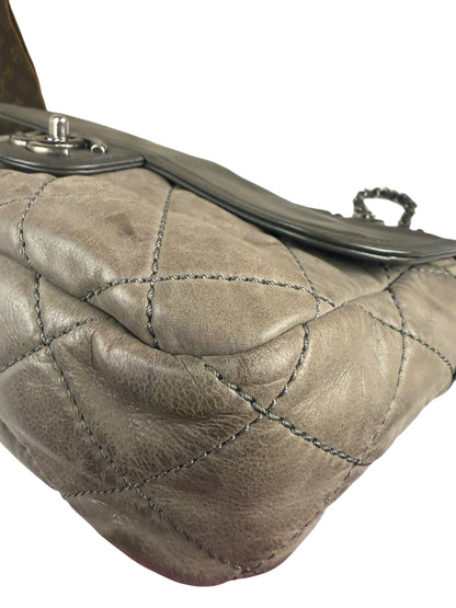 Chanel Olive Two Tone Quilted Leather Chain Flap Bag 2011
