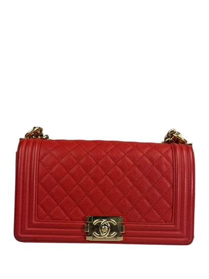 Chanel Red Quilted Caviar Boy Flap Bag 2019