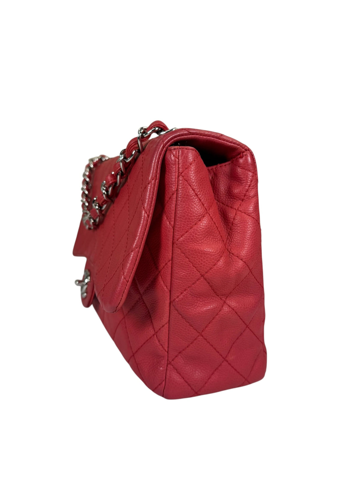 Chanel Red Quilted Caviar Leather Flap Bag 2008