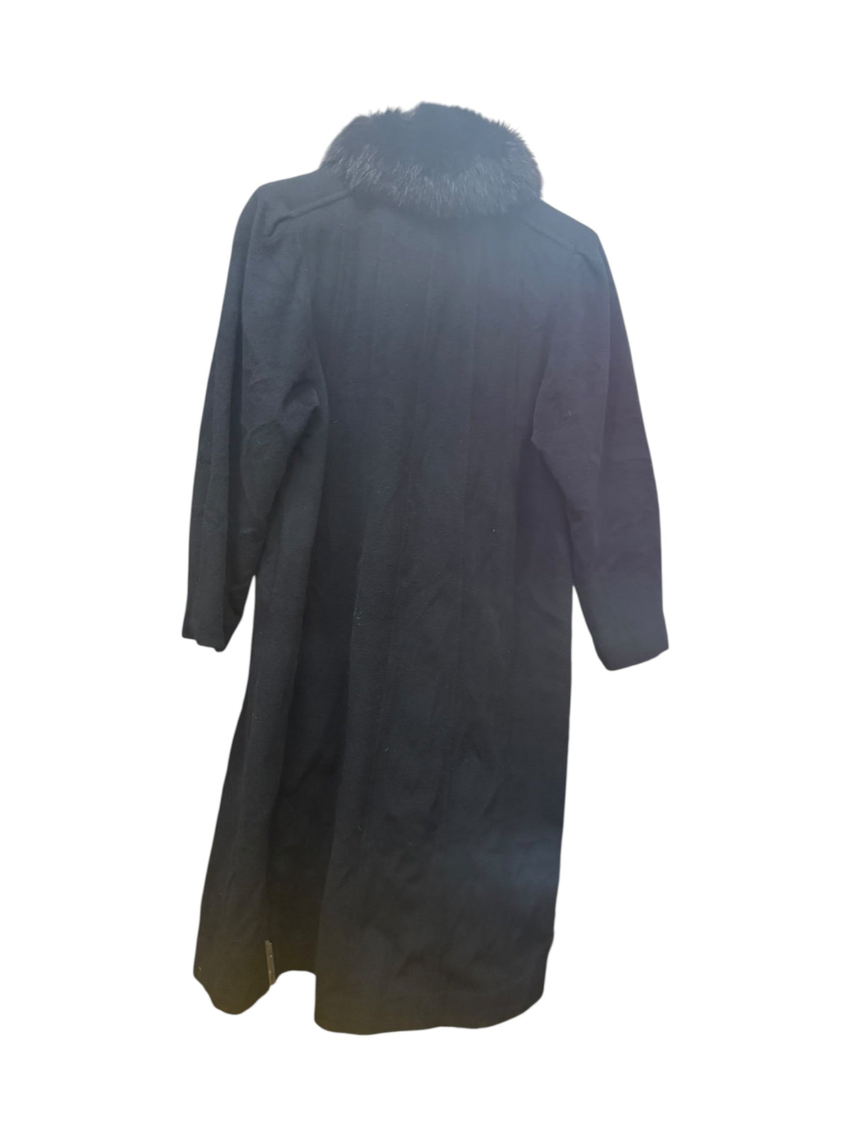 Vintage Black Wool Fox Fur Collared Long Coat