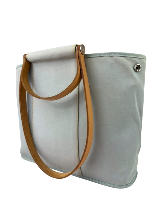 Hermes Light Blue Canvas Leather Trim Cabag Elan Tote