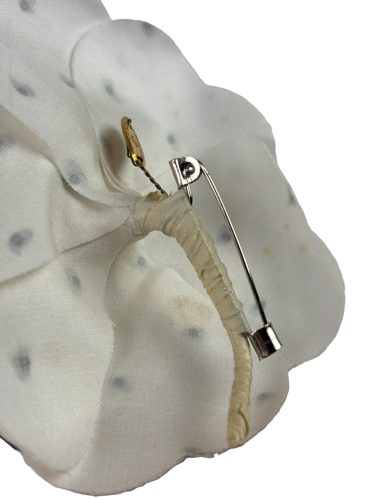 Chanel White Silk Polka Dots Camellia Flower Brooch