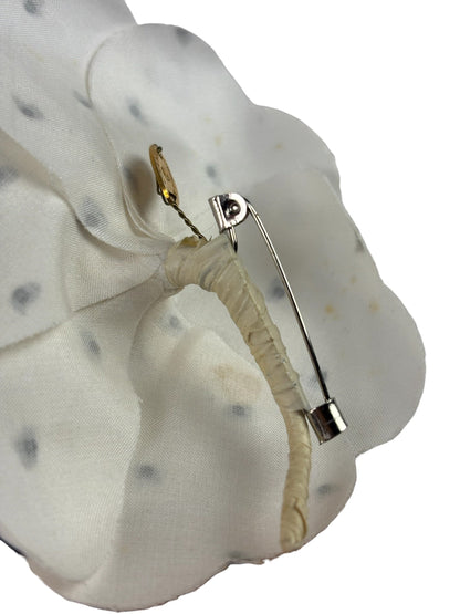 Chanel White Silk Polka Dots Camellia Flower Brooch