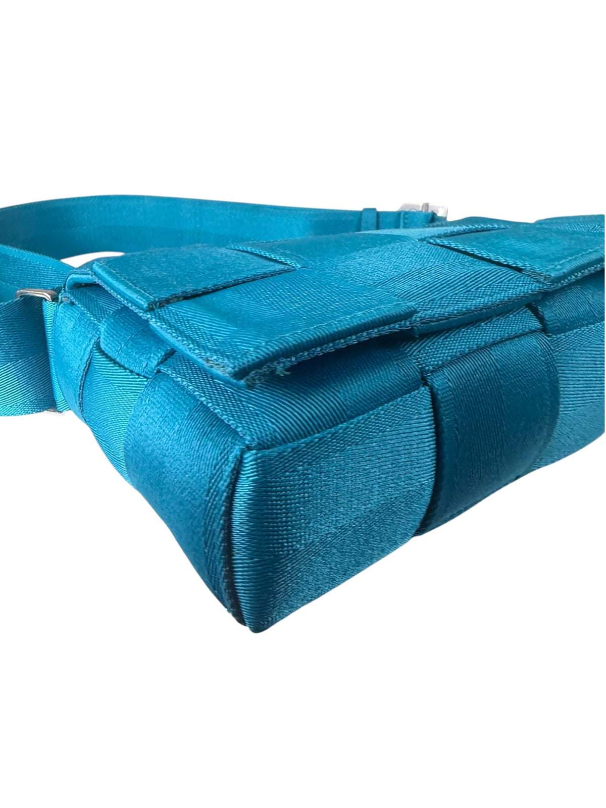 Bottega Veneta Teal Blue Intrecciato Cassette Flap Crossbody Bag