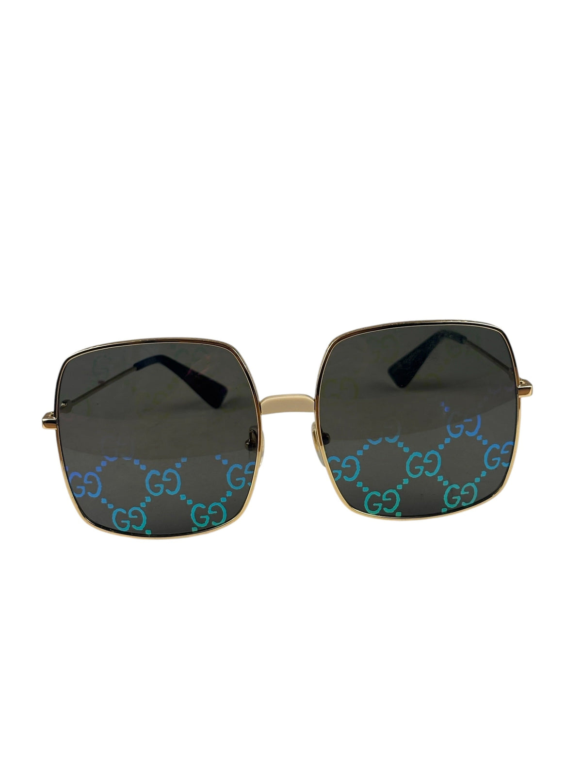 Gucci GG0414S Square Metal Frame Mirrored Lenses Sunglasses