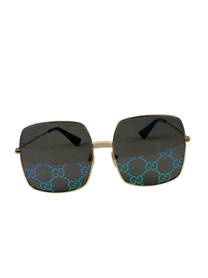 Gucci GG0414S Square Metal Frame Mirrored Lenses Sunglasses
