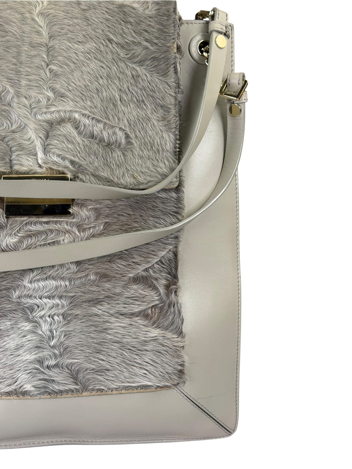 Jasonwu Grey Leather Lamb Fur Flap Tote