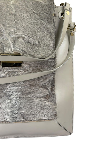 Jasonwu Grey Leather Lamb Fur Flap Tote