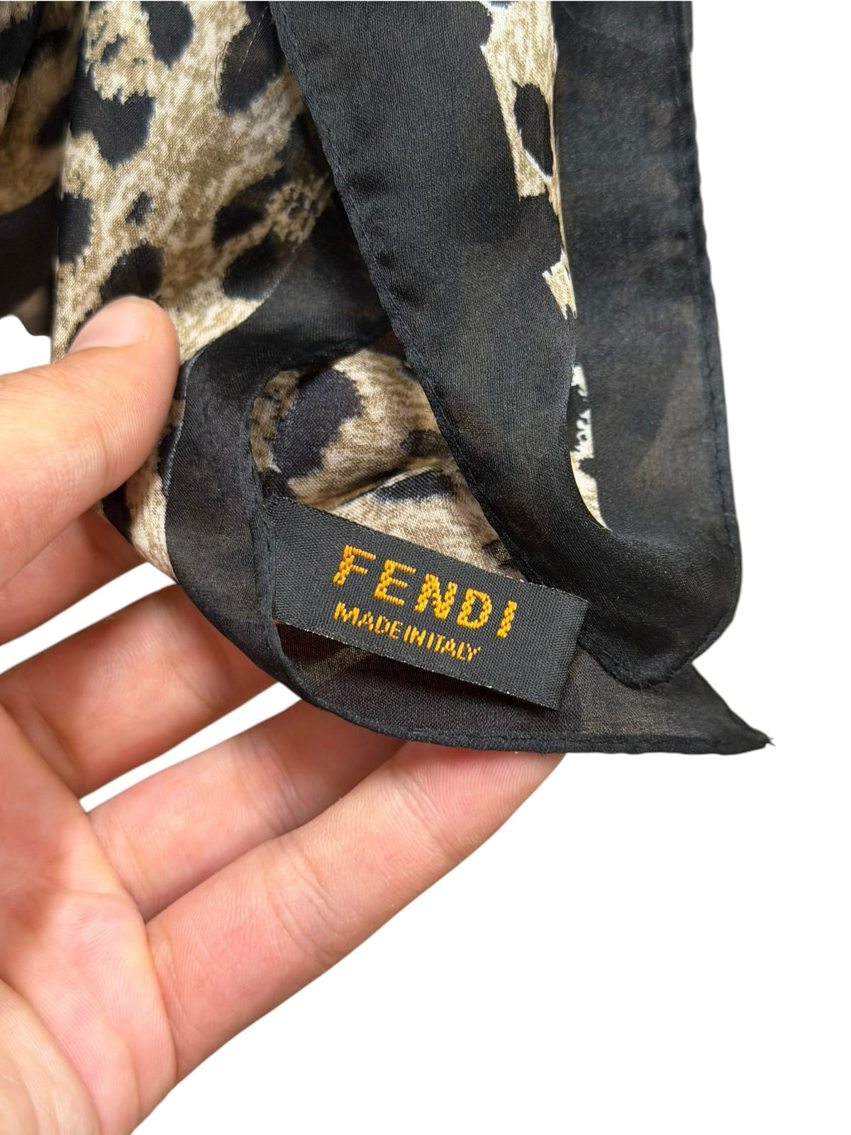 Fendi Black/White Zucca Print Leopard Print Border Silk Scarf