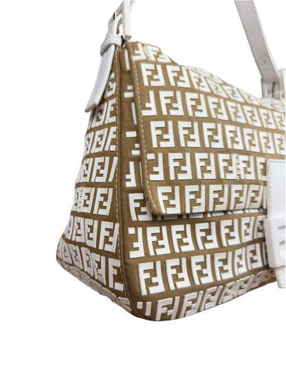 Fendi Vintage Beige Canvas Rubber FF Print Mamma Baguette