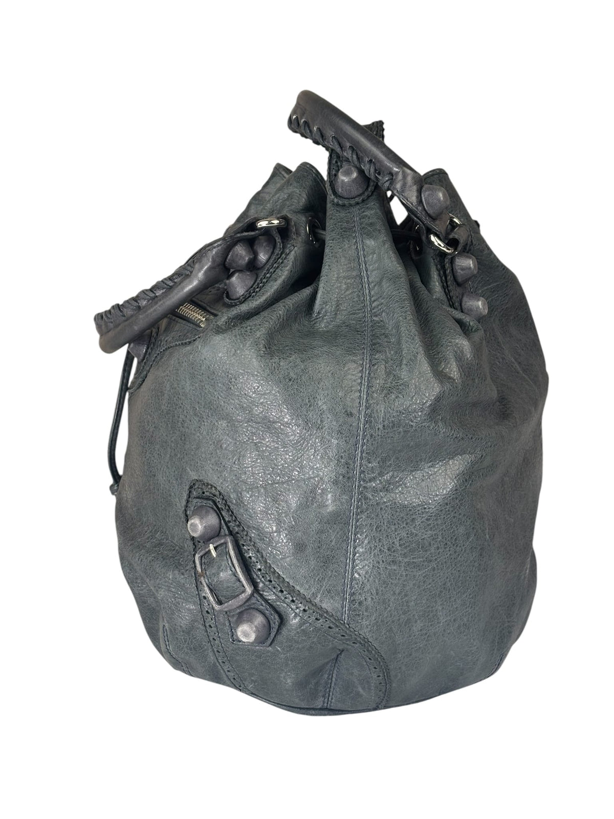 Balenciaga Grey Lambskin Giant Brogues Pompom Two-Way Bag