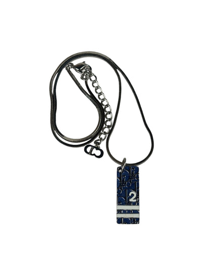 Christian Dior Silver Trotter Number 2 Oblique Pendant Necklace