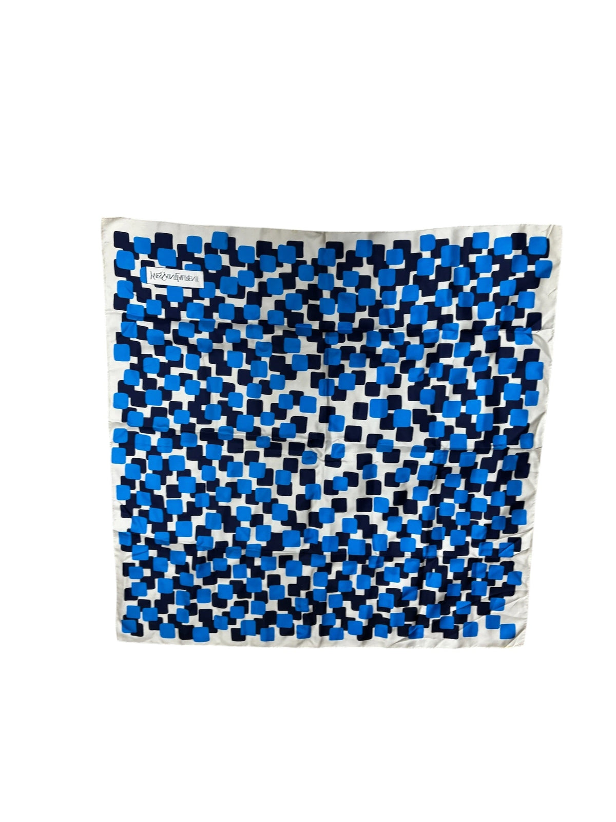 Yves Saint Laurent Cream/Blue Geometric Pattern Silk Scarf