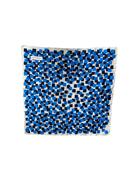 Yves Saint Laurent Cream/Blue Geometric Pattern Silk Scarf