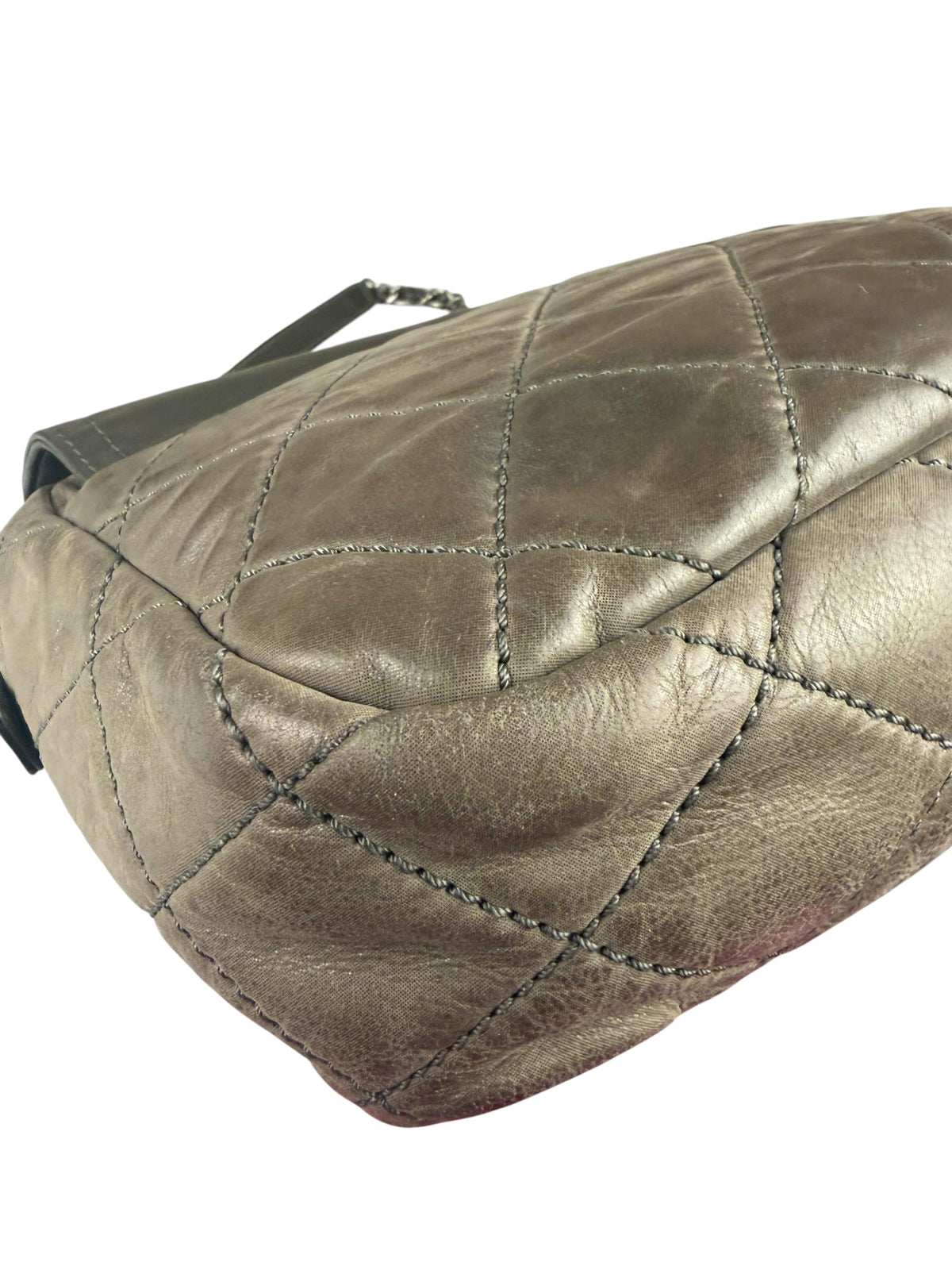 Chanel Olive Two Tone Quilted Leather Chain Flap Bag 2011