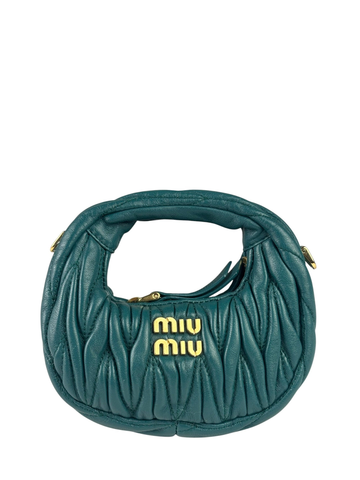 Miu Miu Dark Green Nappa Leather Wander Matelasse Micro Hobo Bag