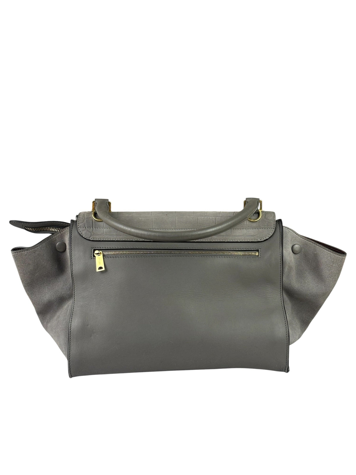 Celine Grey Suede/Leather Crocodile Embossed Trapeze Two-Way Bag