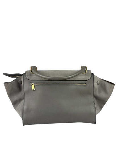 Celine Grey Suede/Leather Crocodile Embossed Trapeze Two-Way Bag