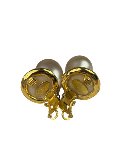 Chanel Faux-Pearl Tear Drop Clip On Earring