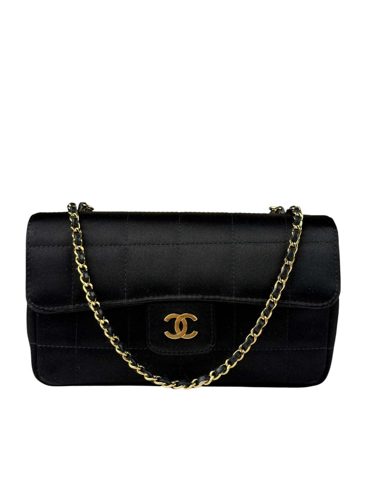 Chanel Black Satin Chocolate Bar Mini East-West Flap Bag