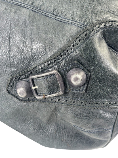 Balenciaga Grey Lambskin Giant Brogues Pompom Two-Way Bag