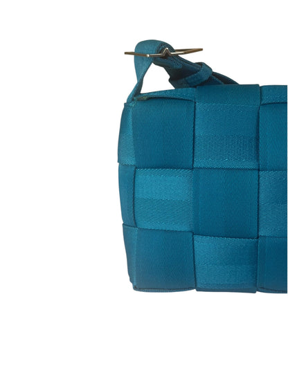 Bottega Veneta Teal Blue Intrecciato Cassette Flap Crossbody Bag