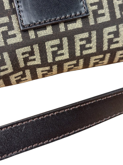 Fendi Black/Beige Leather Trim Zucca Mamma Baguette