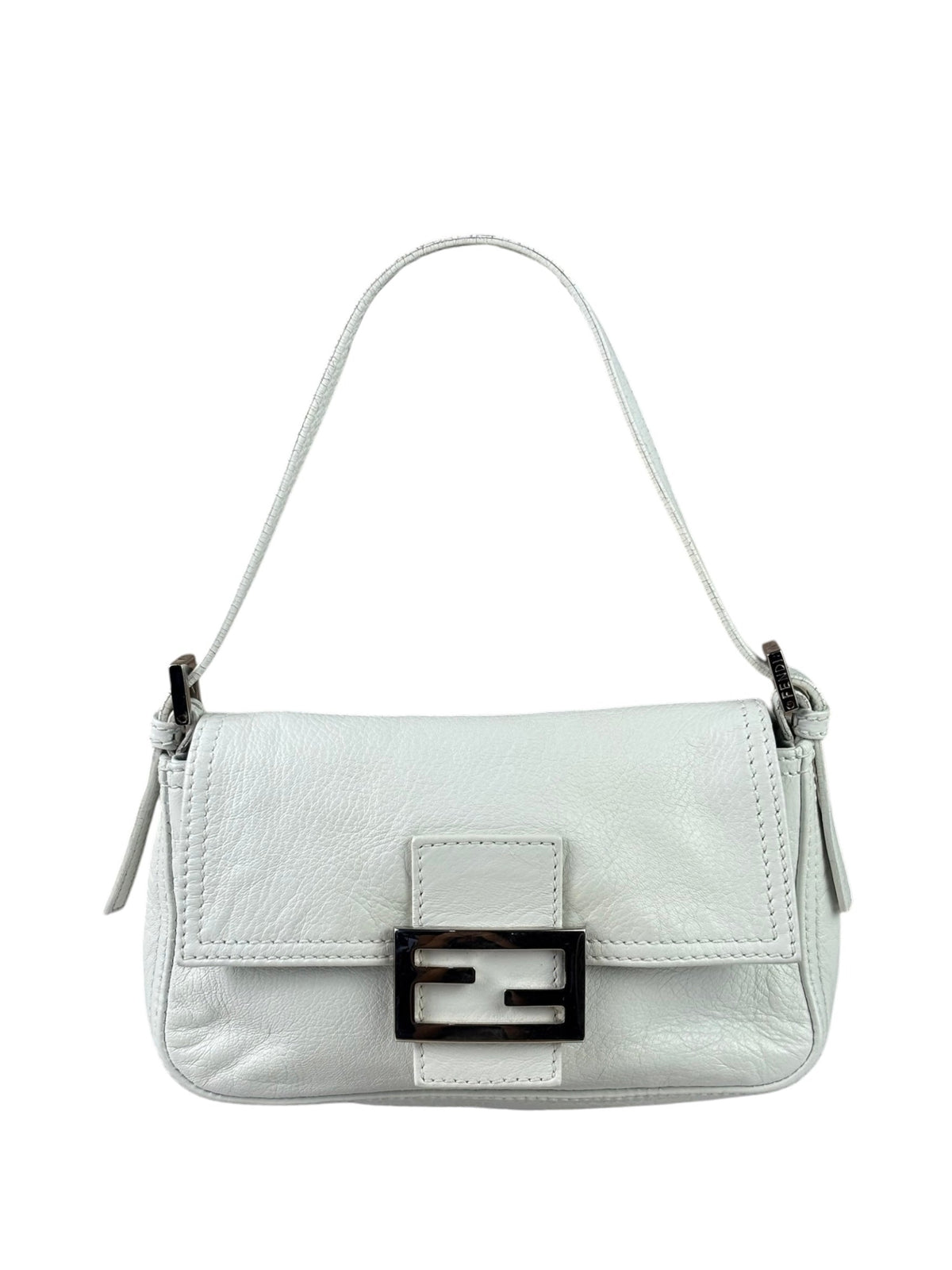 Fendi White Leather Baguette