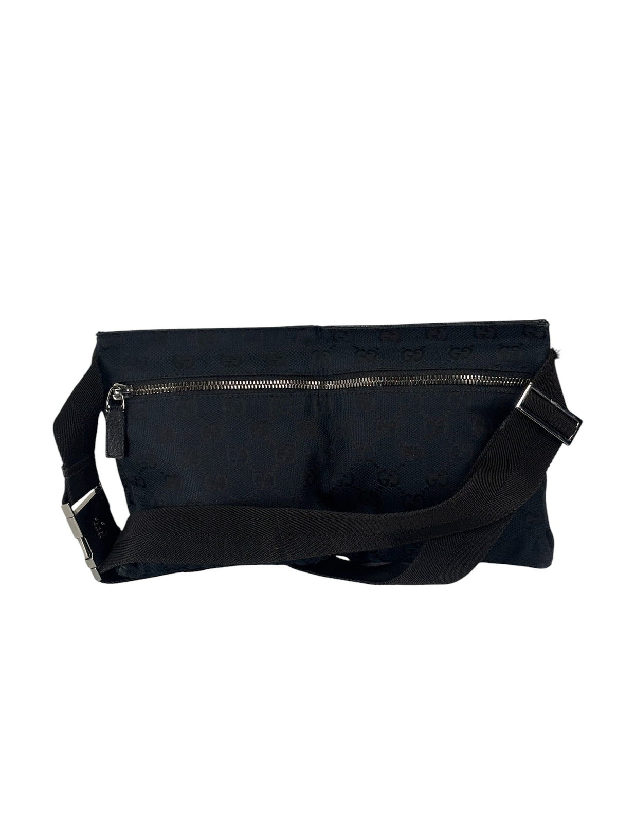 Gucci Black Leather Trim GG Double Pocket Bel Bag