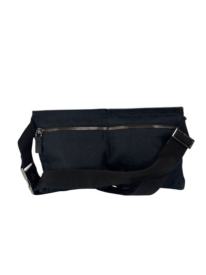 Gucci Black Leather Trim GG Double Pocket Bel Bag