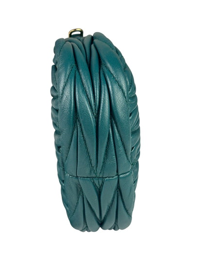 Miu Miu Dark Green Nappa Leather Wander Matelasse Micro Hobo Bag