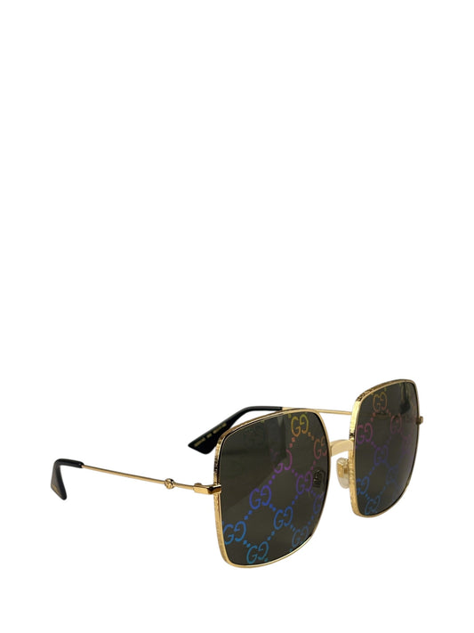 Gucci GG0414S Square Metal Frame Mirrored Lenses Sunglasses