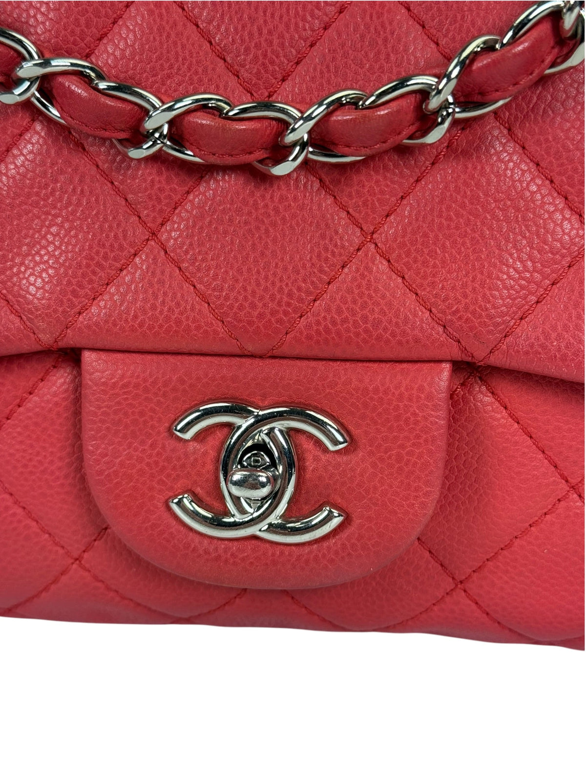 Chanel Red Quilted Caviar Leather Flap Bag 2008