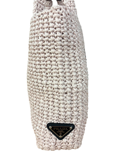 Prada Pink Raffia Woven Crochet Logo Tote Bag