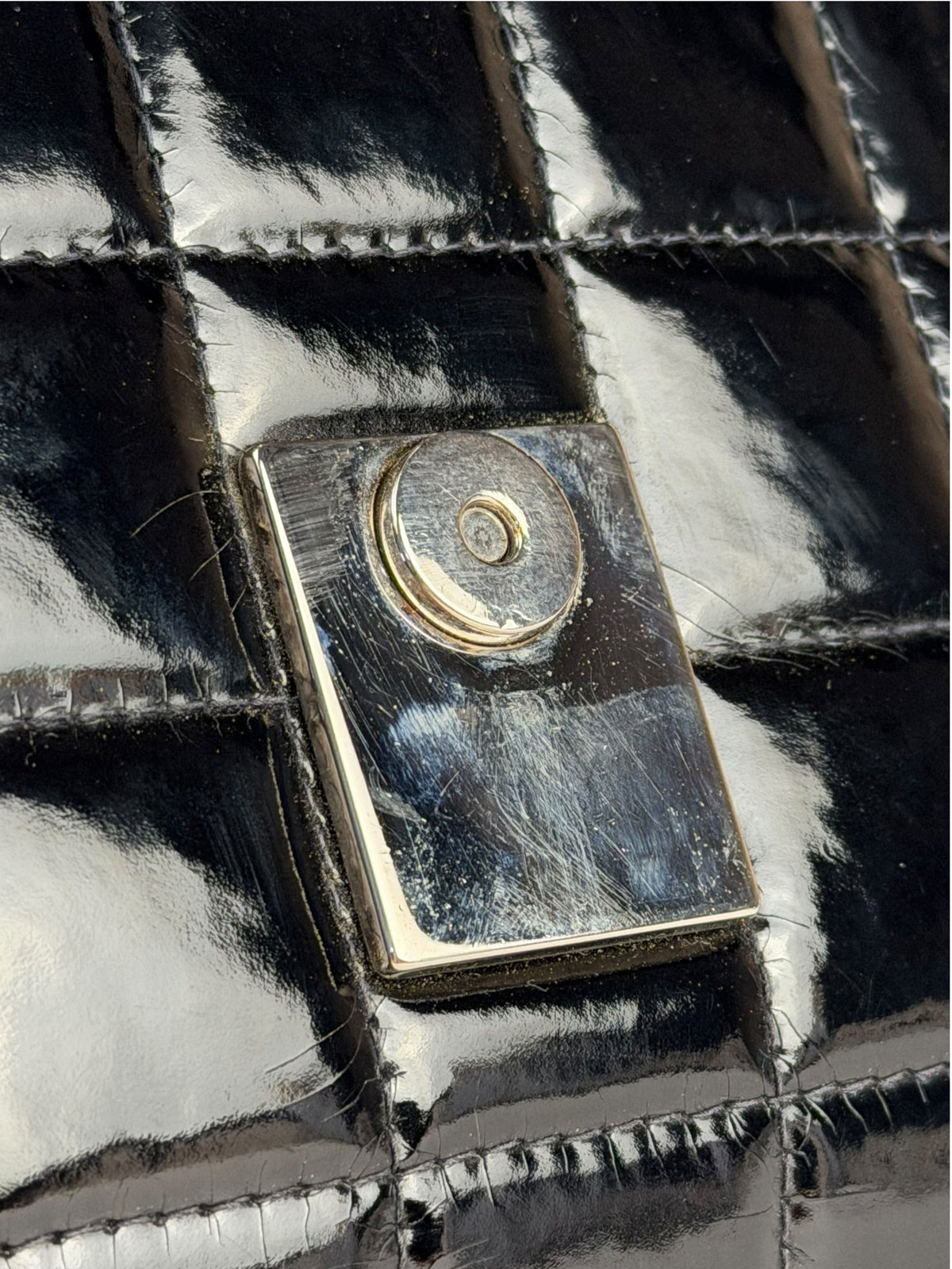 Chanel Black Patent Leather Chocolate Bar Flap Bag 2000