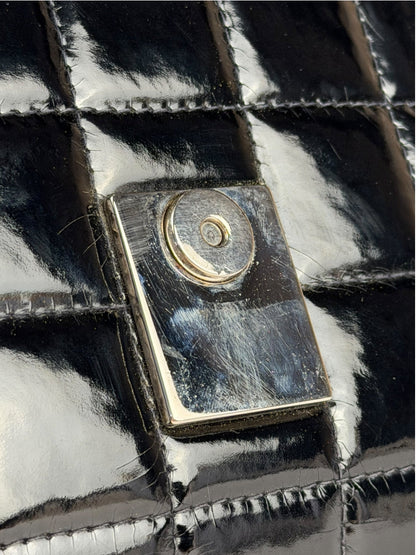 Chanel Black Patent Leather Chocolate Bar Flap Bag 2000