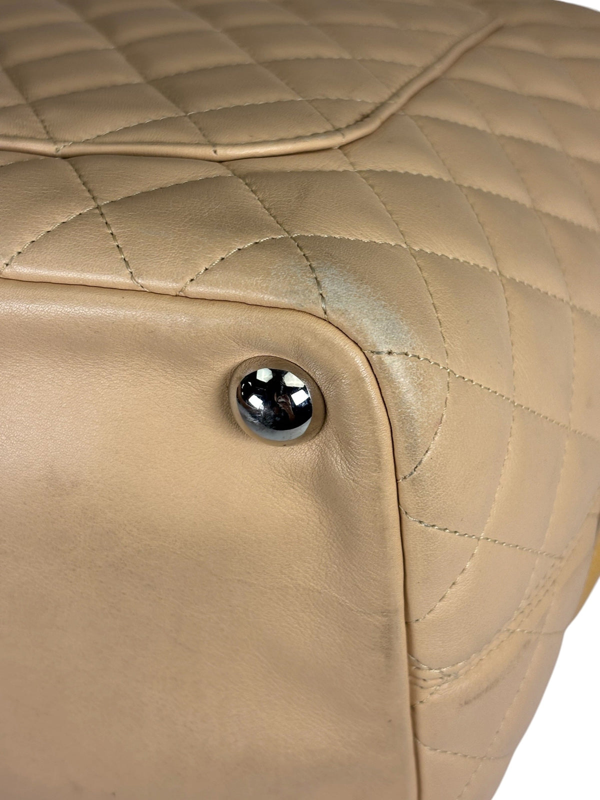 Chanel Beige Quilted Lambskin Linge Cambon Tote2005